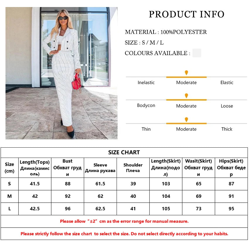 Clacive Fashion Long Sleeve Crop Top 2 Piece Sets Women Elegant Slim Stripe Print Skirts Set Casual High Waist Long Skirt Suits