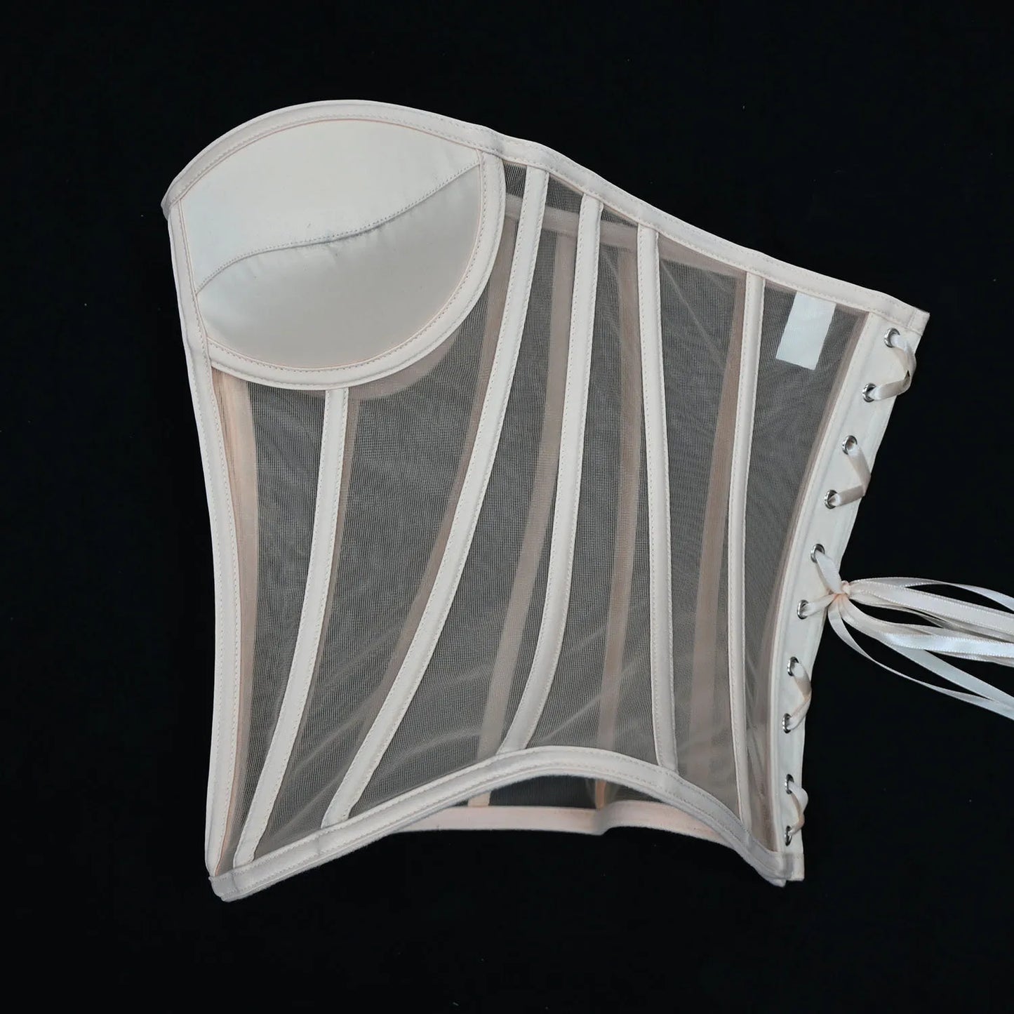 Women Mesh Corset Bustier With Cups Overbust Tight Shaping Tops Strapless Transparent Bodice Slimm Waist Wedding Lace Up Boned