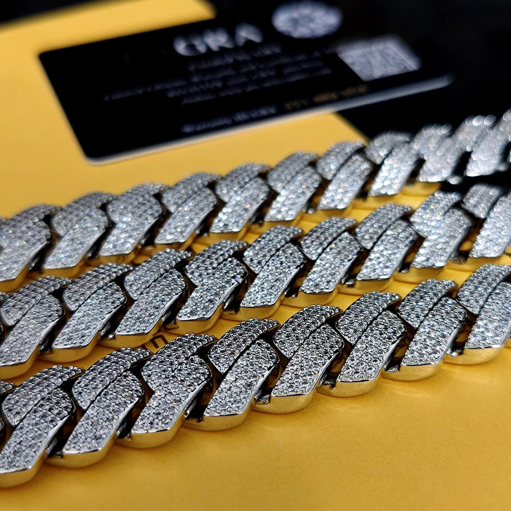 Pass Diamond Test Hip Hop Jewelry VVS1 Stone Shiny 2row 3row Men Women 925 Sterling Silver Necklace Moissanite Cuban Link Chain