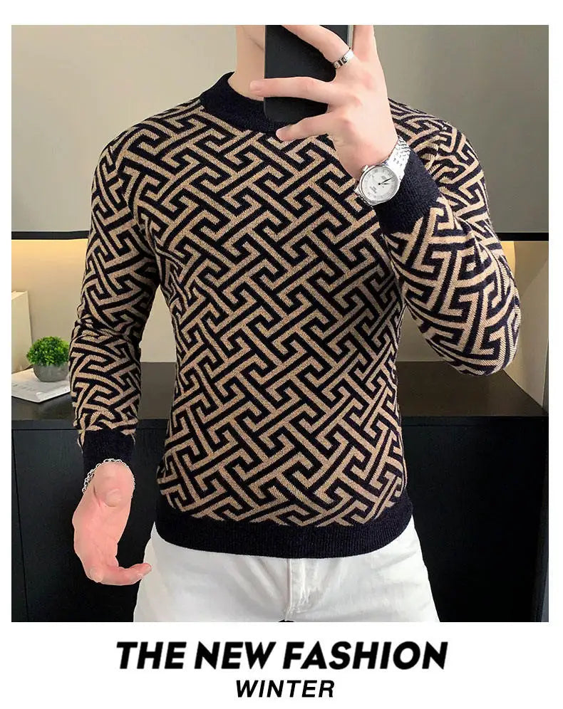 Herbst Winter Samt Strickpullover Herren Langarm Rundhalspullover Slim Fit Business Freizeit Strickwaren Tops Herrenbekleidung