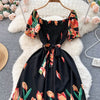 YuooMuoo Fashion Sommer Blumenmuster Langes Kleid Damen Vintage Eckiger Ausschnitt Geraffte Brust Schärpe Bandage Sundress Party Kleider