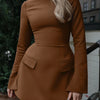 Dulzura Langarm Reißverschluss Bodycon Minikleid mit Taschen Einfarbig Elegantes Outfit Büro Streetwear Damen Herbst Winter Kleidung