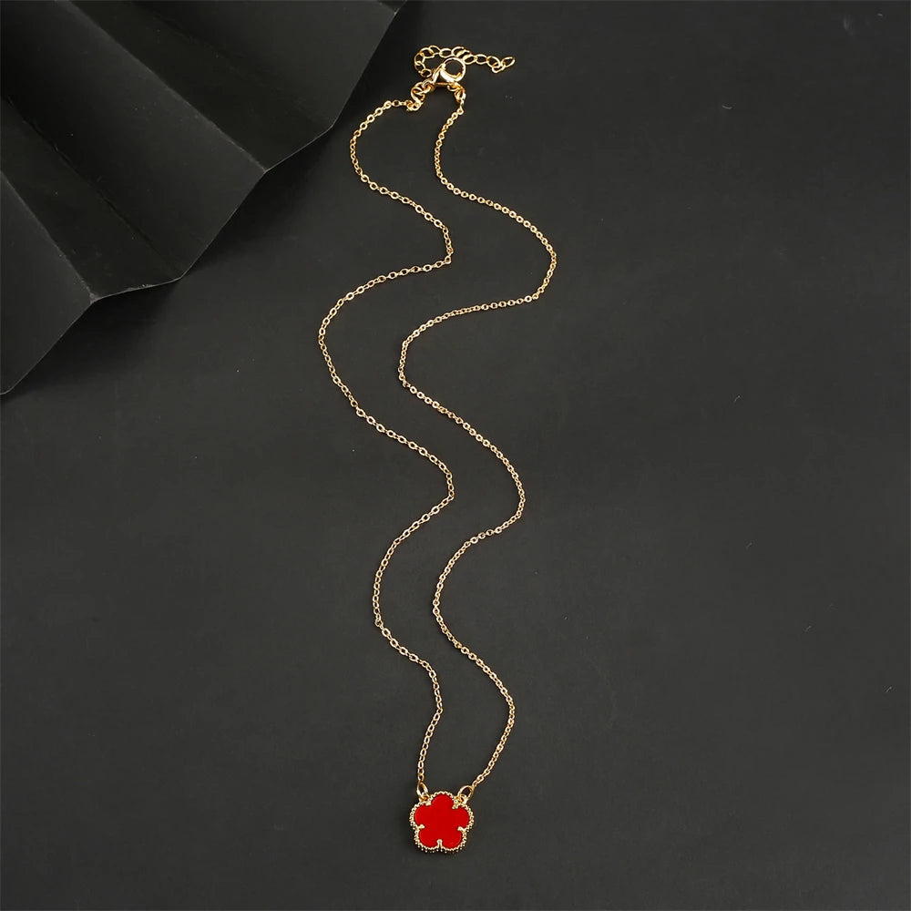 AILINFA New Design Simple Five-leaf Flower Necklace Earrings Bracelet Set Gold 18K Gold Stone White Shell Ladies Luxury Set Gift