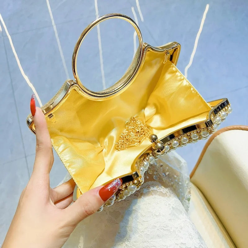 Luxuriöses Design Glitzernde Bankett-Clutch-Tasche Mode Perlmutt-Einlage Hochzeitshandtasche Damen Umhängetasche mit Kette Neue Clutch-Geldbörse