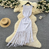 Sexy Backless Knit tassel High Waist Pleated Dress Casual A-line Dress Beach Vestidos Women Evening Party