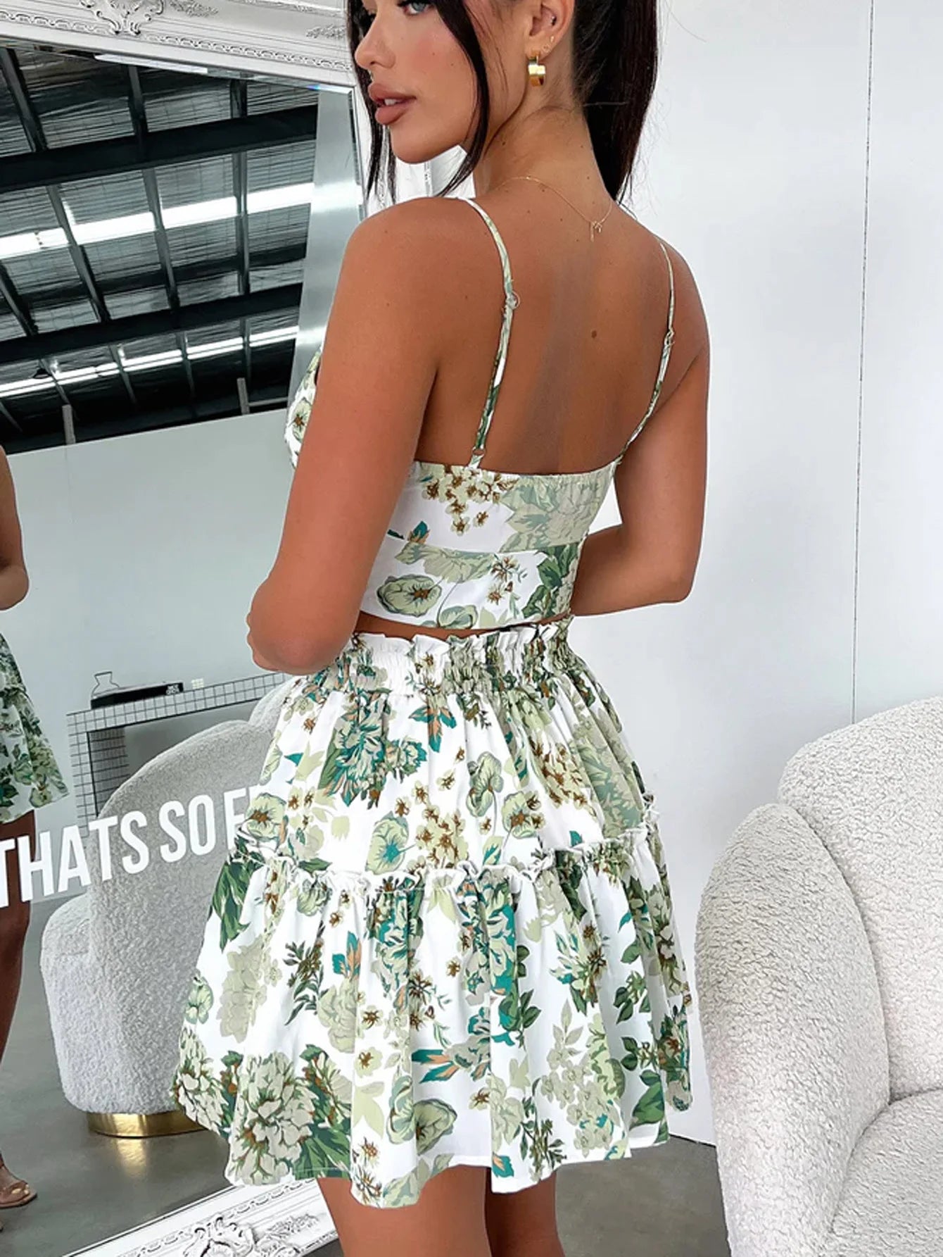 Women's Floral Cami Top And Ruffle Hem Skirt 2pcs Set，back to school，wedding guest dress women