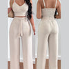 Women Fashion Print Halter V-Neck Short Tank Suit Tops Long Pants Matching Set Summer Casual Female Slim Pants Two Piece Sets