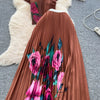 Two Pieces Women Dress Sets Solid Matching Sets V Neck Printing Top High Waist Pleat Dress Loose Fit Casual 2025 Autumn Winter