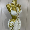 2026 Women Sexy White Halter Neck Perspective Hollow Mini Dresses Summer Backless Nightclub Party Evening Club Performance Dress