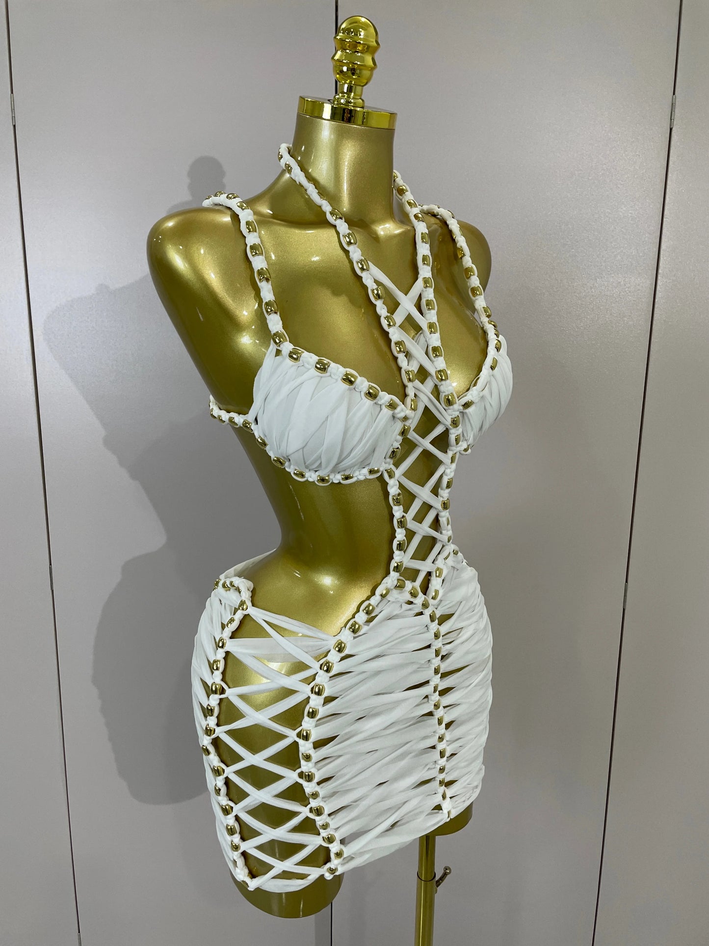 2026 Women Sexy White Halter Neck Perspective Hollow Mini Dresses Summer Backless Nightclub Party Evening Club Performance Dress