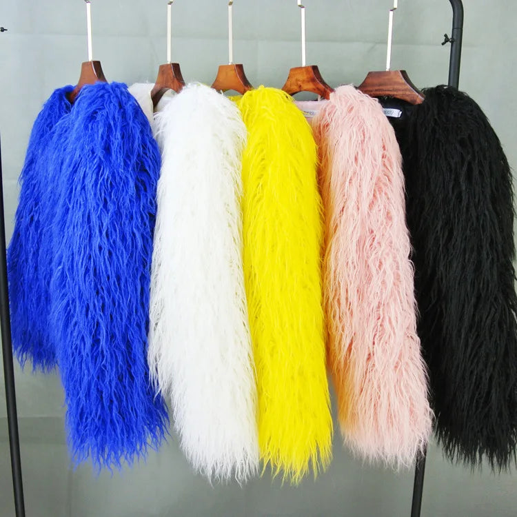 2023 Women Faux Fur Coat Autumn Winter High Quality Fluffy Short Coat Faux Fur Jacket