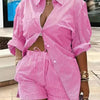 2025 Spring Autumn Casual Woman Sets Fashion Shirt Printed Button Shirt&Shorts Streetwear Shorts Pant Outfit Suit Two Piece Set