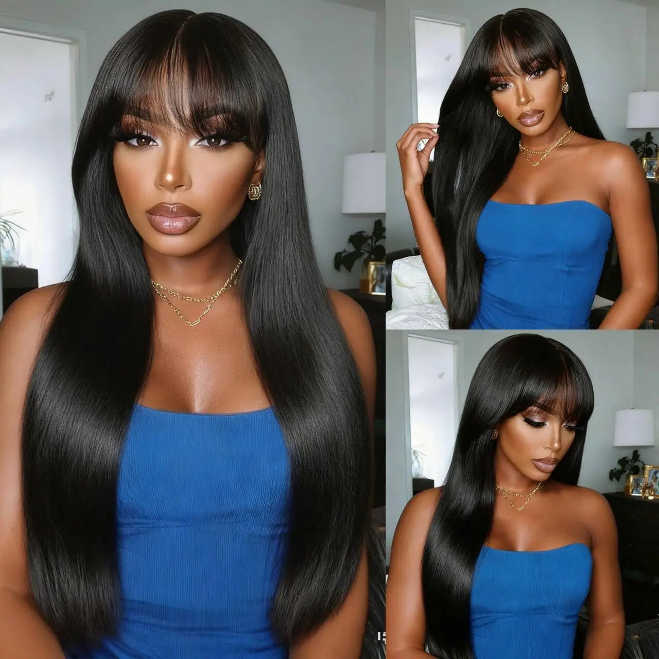 Glueless Wig With Bangs Human Hair 3x1 HD Lace Straight Human Hair Wigs For Woman Brazilian Cheap Wigs Full Machine Made On Sale