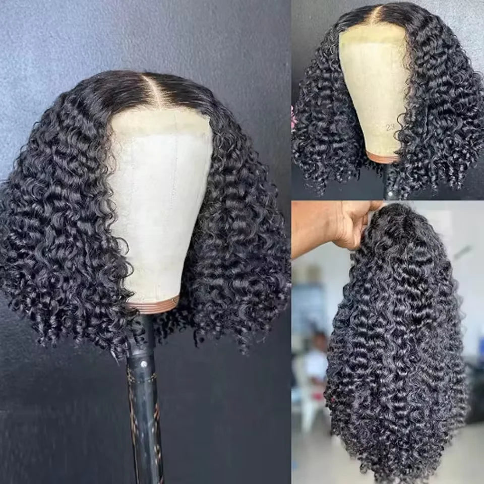 200% Density  Bob Wigs Short Pixie Cut Water Wave Wigs Human Hair Natural Black Brazilian Deep Curly Wigs For Black Woman  ﻿
