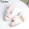 Eilyken Sommer-Fashion Damen Pantoletten Bankett Nachtclub Plateau Chunky High Heels Mules Slides Grüne Weiße Sandalen