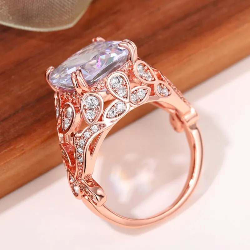 Huitan Creative Hollow Design Gorgeous Cubic Zirconia Rings for Women Rose Gold Color/Silver Color Wedding Party Trendy Jewelry