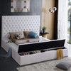Bliss Collection Modernes Polsterbett aus Samt mit tiefer Knopfheftung und Staufächern, Weiß, Queen
