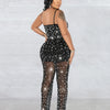 HBLL Women Club Outfits Spaghetti Strap Bodycon Jumpsuits Sparkly Rhinestone Romper Birthday Night Out One Piece Clubwear