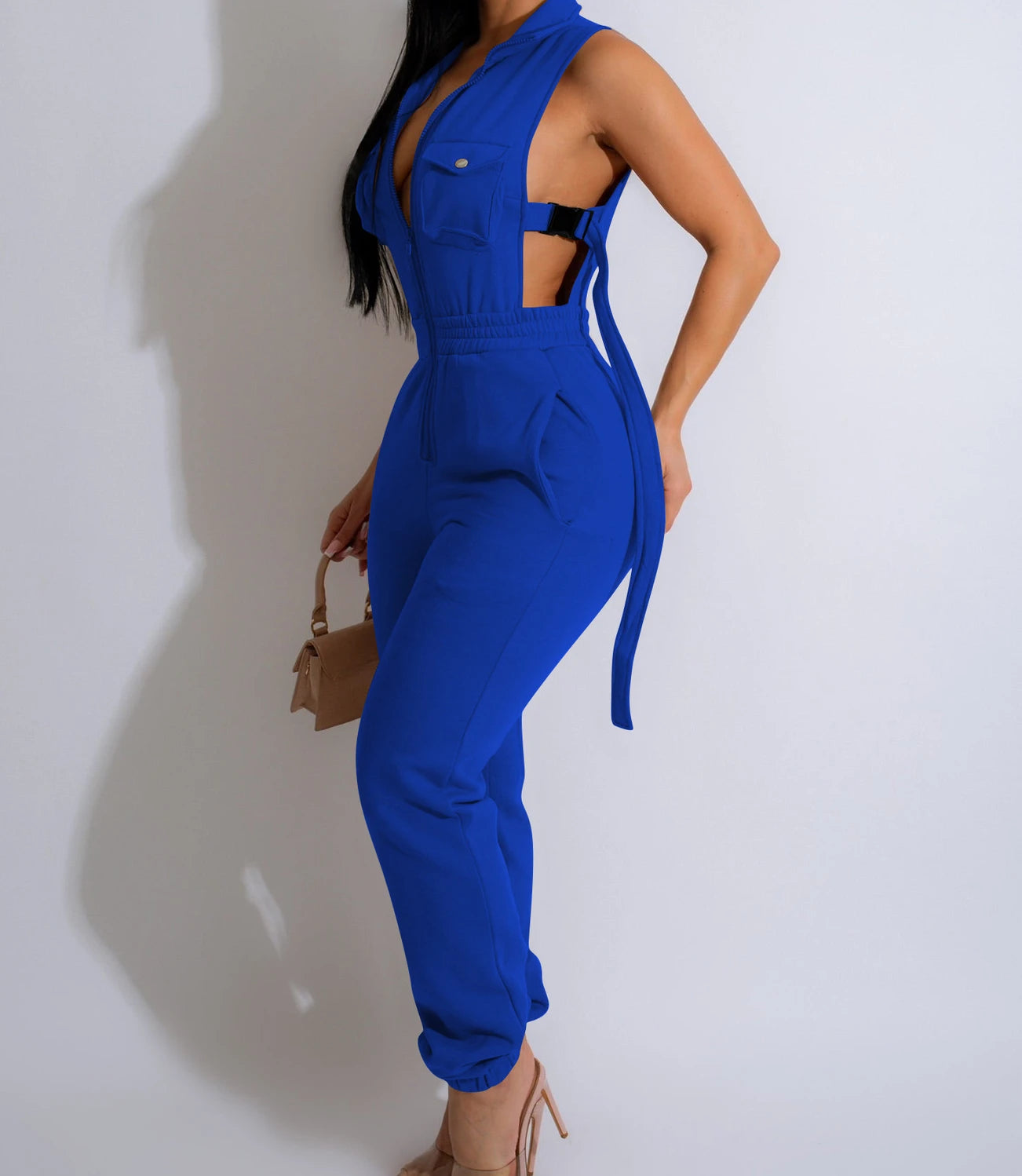 Jumpsuits für Damen 2024 Sommer Sexy Spicy Girl Seitenknopf Reißverschluss Ärmellos 4 Taschen Jumpsuit Streetwear Fashion Overalls