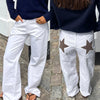 Combhasaki Damen Y2K Vintage Jeans Ästhetischer Sternmuster-Print Loose Straight Leg Denim Lange Hose Lässige Low Waist Hose