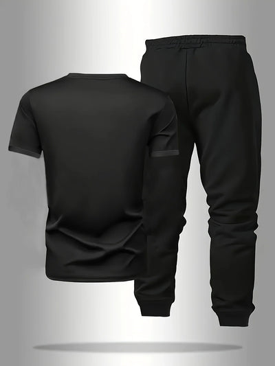 Summer fashion men's Italian letter print breathable and comfortable round neck T-shirt and pants set outdoor casual wear