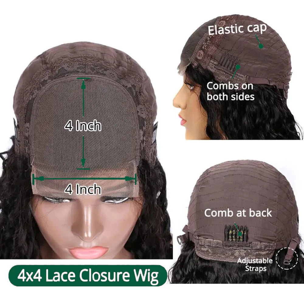 Deep Wave Bob Wig Human Hair Lace Front Wigs For Black Women Human Hair  Invisible Lace Wigs 200 Density 13x4 #1B Natural Black