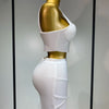 Damen sexy Top kurzer Rock Bodycon Bandage Zweiteiler Sets Weiß Schwarz 2025 Abendparty Luxus Geburtstag Outfit Nachtclub Anzüge