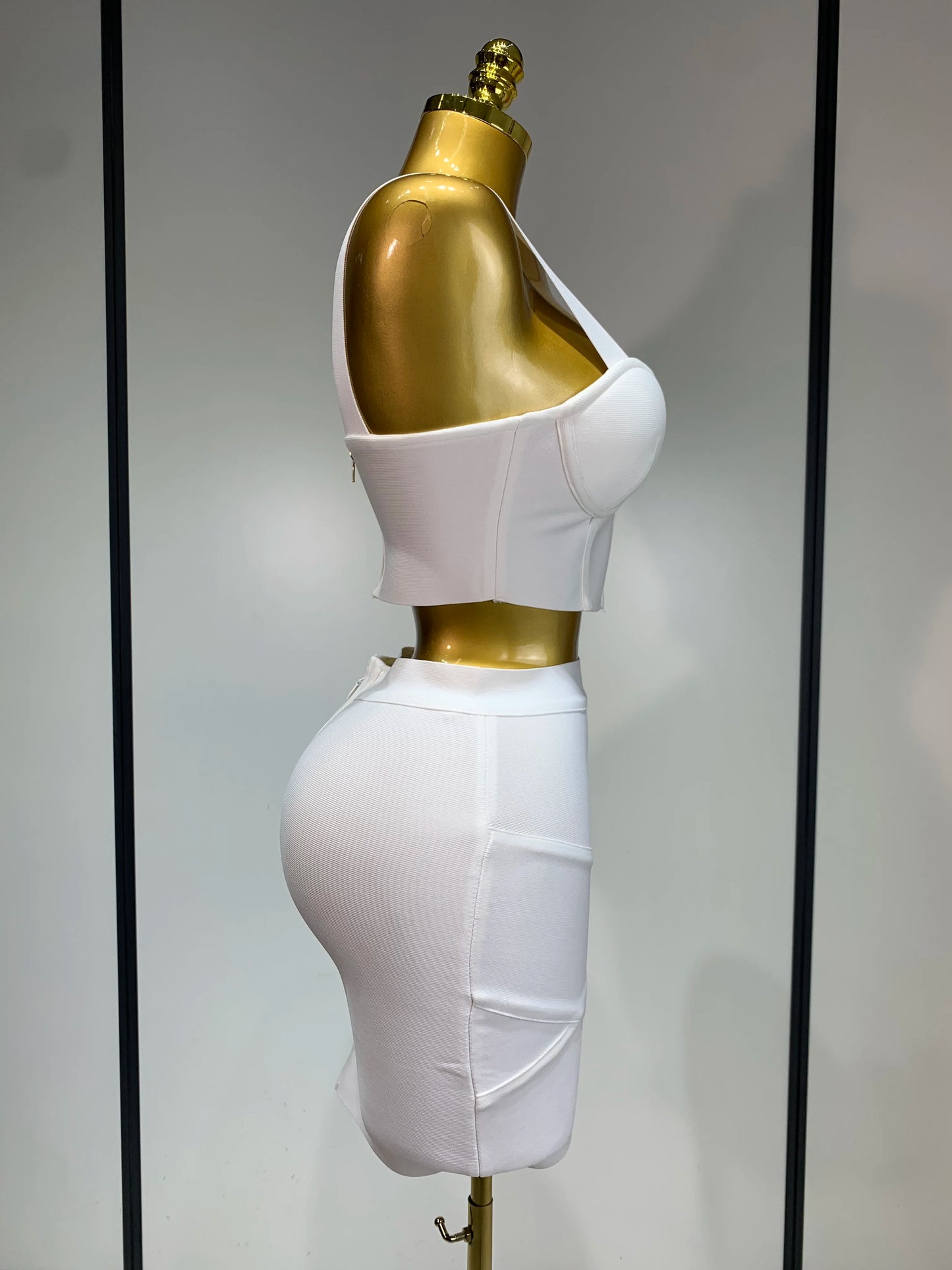 Damen sexy Top kurzer Rock Bodycon Bandage Zweiteiler Sets Weiß Schwarz 2025 Abendparty Luxus Geburtstag Outfit Nachtclub Anzüge