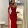 Sansa Customized Red Mermaid Glitter Strapless Prom Dresses Floor-Length Backless vestidos de festa