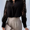 Women's Blouse White blank Elegant V-neck Lace Sleeve Cut-out Patchwork Office Commuter Black Shirt For Female