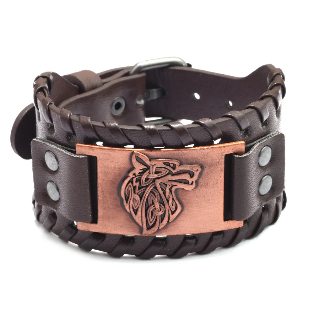 New Retro Wide Leather Pirate Compass Bracelet Men's Bracelet Celtic Viking Jewelry Compass Bracelet Accessories Party Gifts