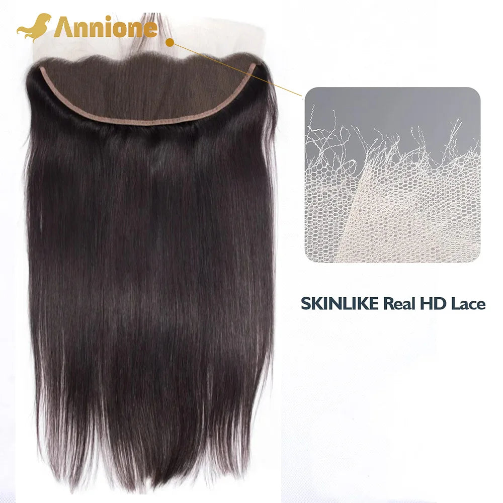 Annione 13x4 Straight Frontal Lace Only Real HD Transparent Lace 4x4 5x5 Closure 100% Brazilian Human Hair HD Pre plucked Lace