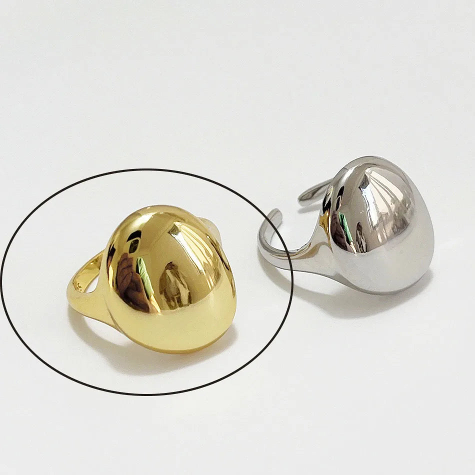 925 Sterling Silver Simple Ring For Women Fine Jewelry Finger Adjustable Open Vintage Big Ball Ring For Party Birthday Gift