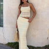 Weird Puss Mesh Backless 2 Piece Set Women Halter Lace-Up See Through Crop Tops+Loose Elegant Long Skirts Vacation Trend Outfits