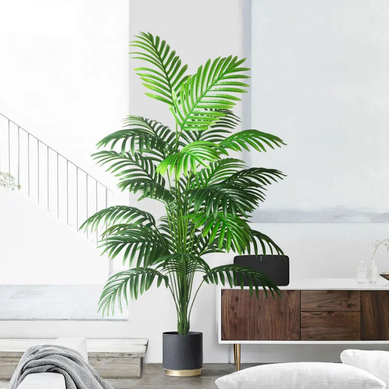 90-180cm Large Fake Palm Tree Artificial Tropical Plants Plastic Monstera Leaves Big OliveTree Foliage for Home Garden Decor