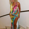 Weird Puss Colorful Leopard Women 2 Piece Set Y2K Beach Vacation Halter Tank Tops+Wrapped Maxi Skirts Matching Vacation Clubwear