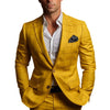 Men Suit Coat Formal Business Style Slim Fit Plaid Print Long Sleeve Single Button Closure Mid Length Straight Cardigan Work Coa