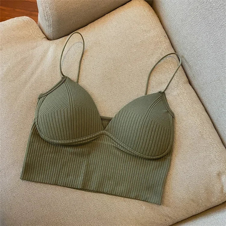 Knitted Binder Chest Woman Tops Spaghetti Strap Corset Crop Camis With Built in Bras Korean Fashion Woman Vest Camisole