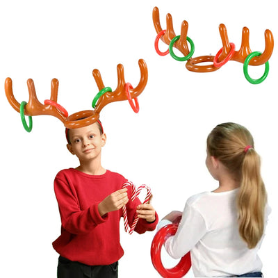 Weihnachten aufblasbares Rentier-Geweih Hut Ringwurf Lustiges Familienspiel Kinder Geschenk Spielzeug Weihnachtsfeier Zubehör 2024 Weihnachts-Heimdekoration