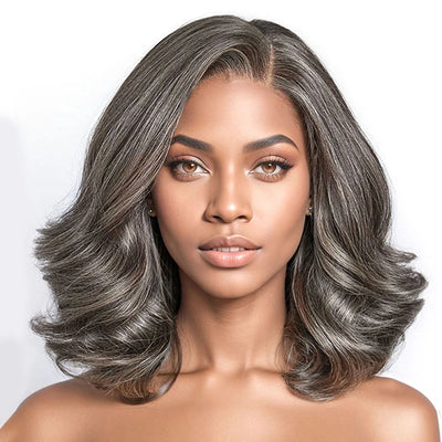 Salz-und-Pfeffer Loose Wave Lace Front Bob Perücke Echthaar Seitenscheitel 5x5 HD Verschluss Lace Perücke Ready To für schwarze Frauen