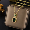 DIEYURO 316L Stainless Steel Square Green Red Zircon Pendant Necklace For Women Classic Luxury Girls Jewelry Chain Birthday Gift