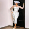 Flavinke Customized Civil Wedding Dresses for Bride O Neck long Sleeve Tea Length Pearls Beads Aso Ebi Birdal Robes de mariee