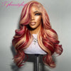 Rot und Blond Farbe Peruanische 13X4 Lace Front Echthaarperücken für Frauen Pre-Plucked 180% Remy Wavy Rot Highlight Farbe Perücken