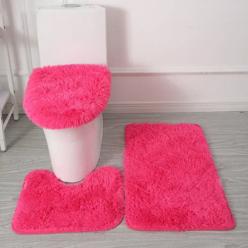 3er-Set einfarbige Heimteppiche Toilettendeckelbezug Teppich-Set rutschfeste Fußmatte für Badezimmerboden Badteppich Fußmatte