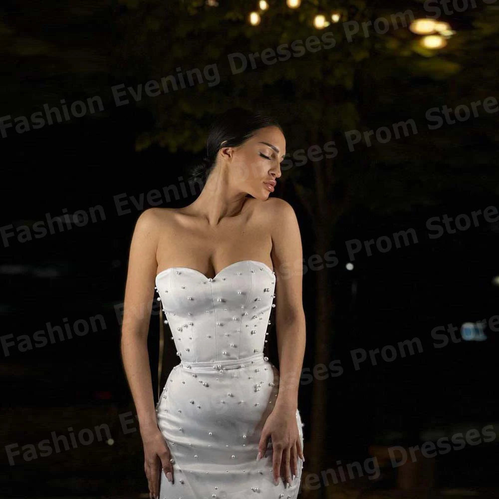 Sexy Women Mermaid Evening Dresses Sleeveless Vestidos Para Fiesta De Lujo Prom Gowns Customized Sweetheart Pearl Robe De Soirée