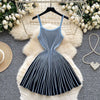 Joskaa 2026 Autumn Retro Striped Knit Dress Women Elegant Pleated Waist Slim Low Cut Sleeveless A-line Slip Dress Streetwear