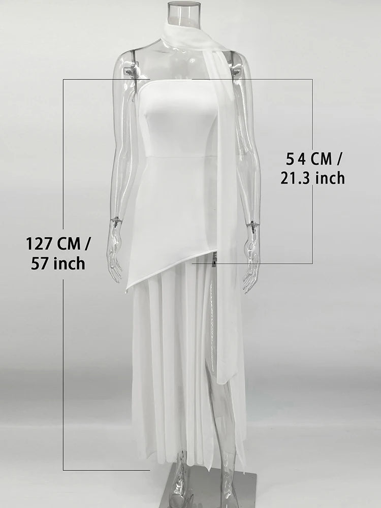 TARUXY Mode Trägerloses Kleid mit Band Frauen Elegantes Ärmelloses Mesh Strand Urlaub Langes Kleid Frühling 2025 Neues Damenkleid