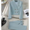 Solid Suits for Women 2024 Spring Fashion Office Ladies Long Sleeve Double Breasted Short Tops Chic Slim High Waisted Pant Suits