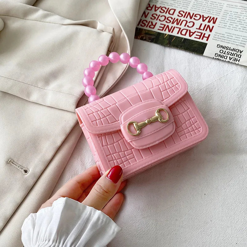 Fashion Mini Handbags PVC Crossbody Coin Purse Crocodile Pattern Pearl Handbag Plastic Small Chain Jelly Bag For Girl Wholesale