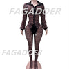 FAGADOER Sexy Mesh Damen 2-teiliges Set Outfit Durchsichtiges Langarm Crop Top + Skinny Hose Anzüge Weibliche Streetwear Kleidung Neu